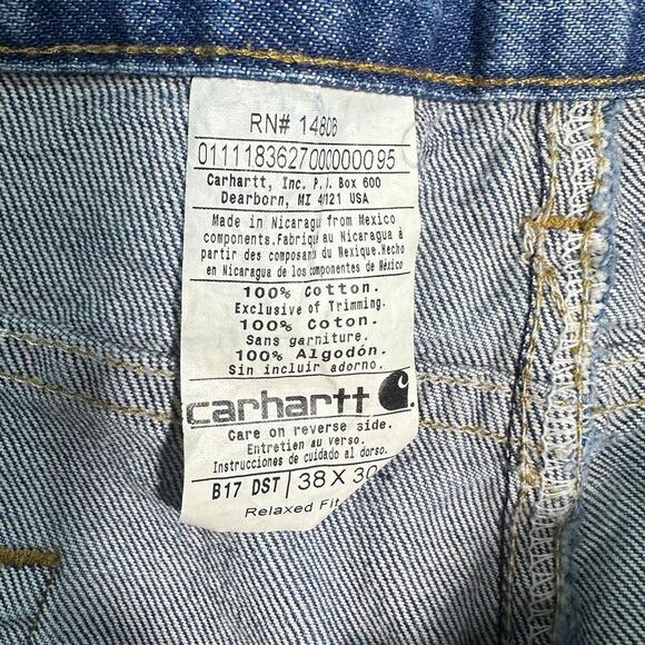 Vintage Carhartt Blue Denim Jeans Mens 38x30 Medium Wash Baggy Skater Pants - Picture 4 of 5